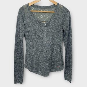 Hollister 90s Y2K Henley Top Lace Long Sleeve Gray